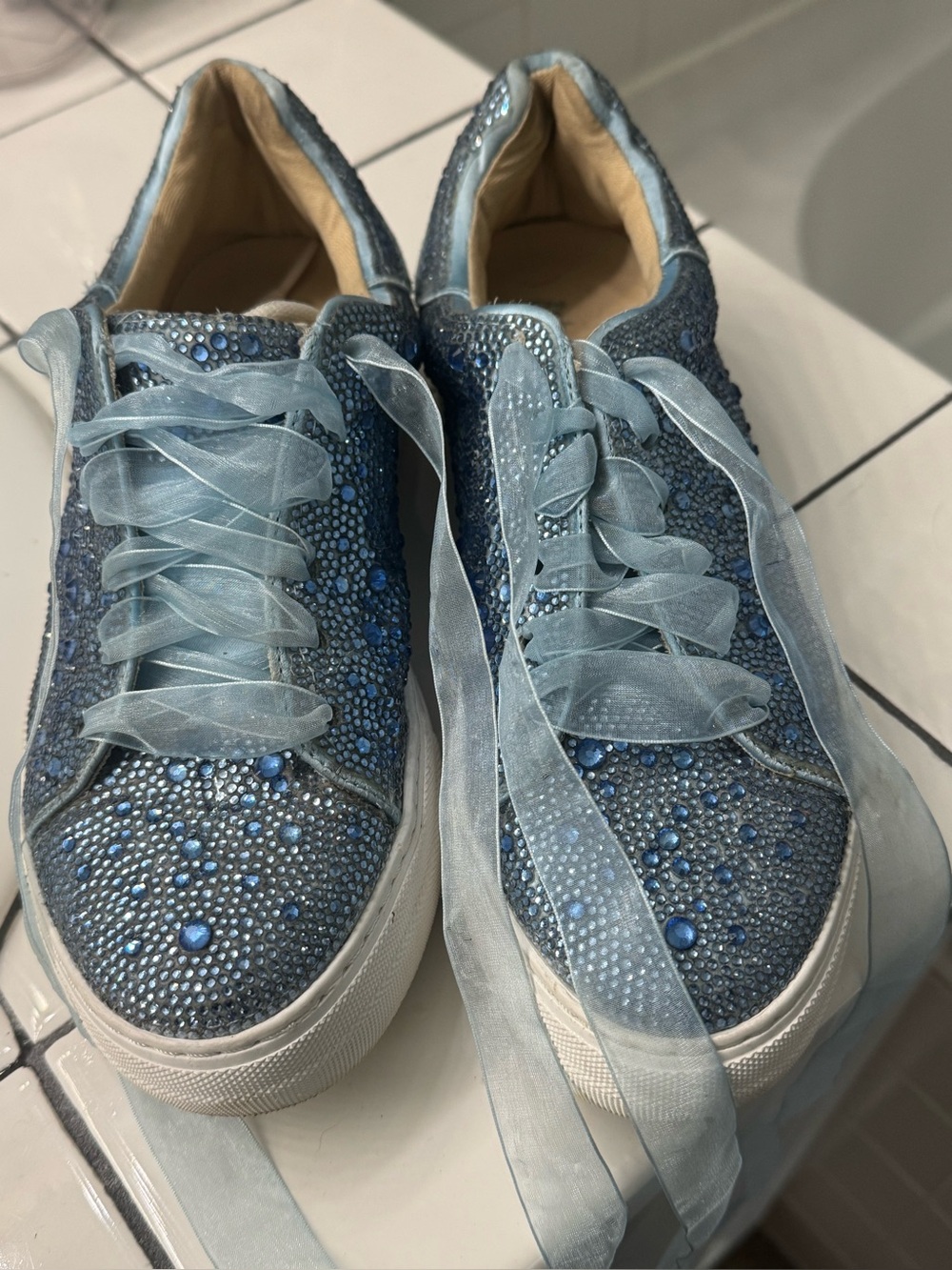 Betsey Johnson Silver and Teal Crystal Low-Top Sneakers